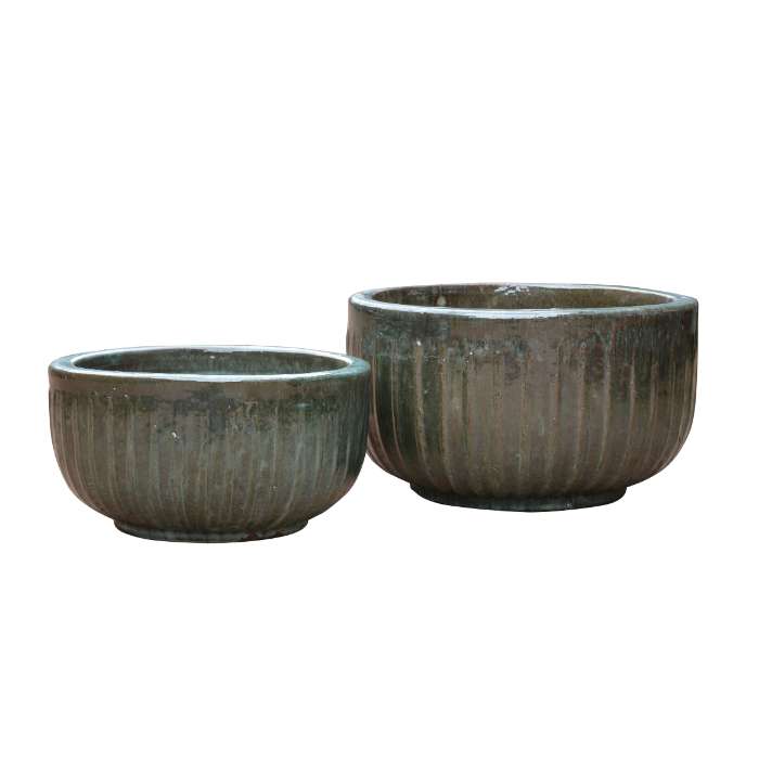 Set of 2 glazed terracotta pots