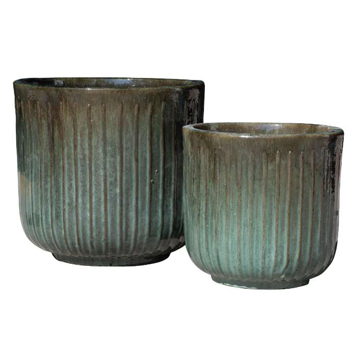 Set of 2 glazed terracotta pots