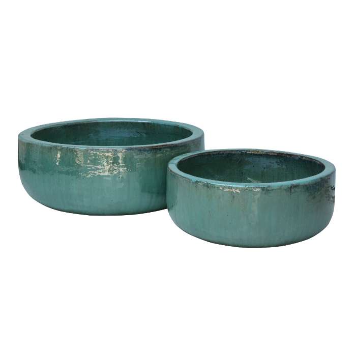Set of 2 glazed terracotta pots