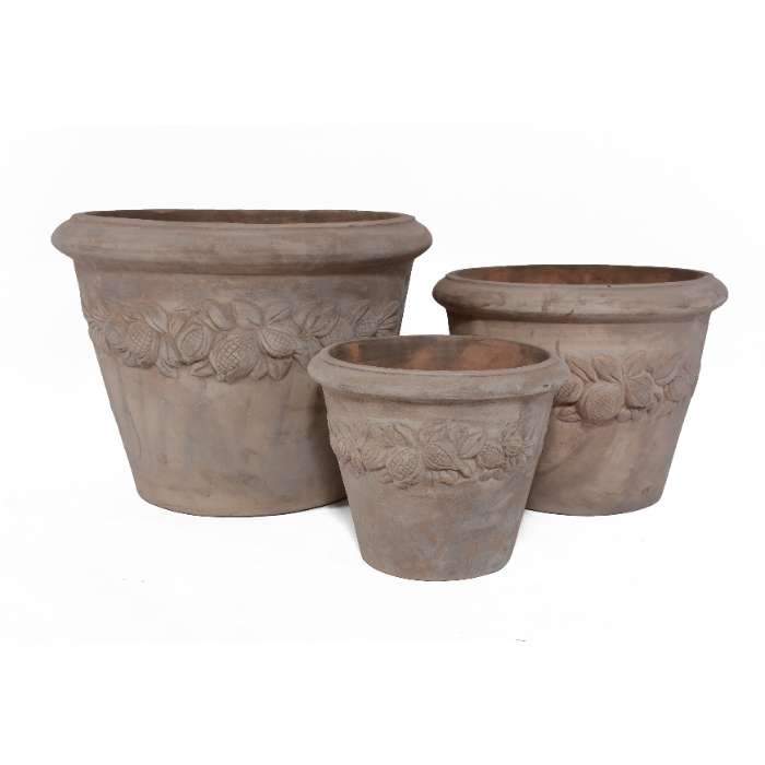 Set of 3 antique  terracotta pots