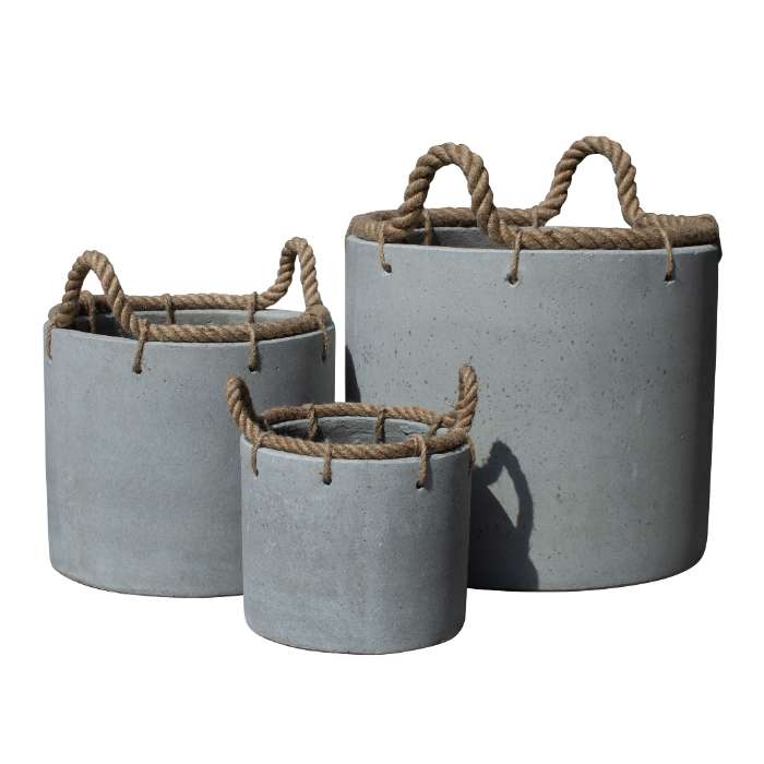 Set of 3 cement light pots