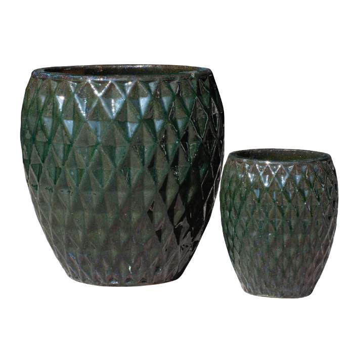 Set of 3 glazed terracotta pots