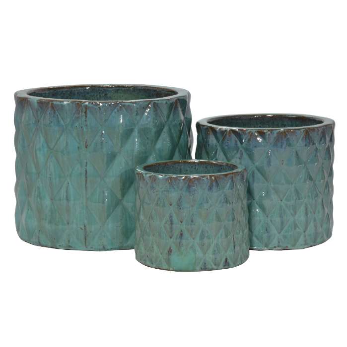 Set of 3 glazed terracotta pots