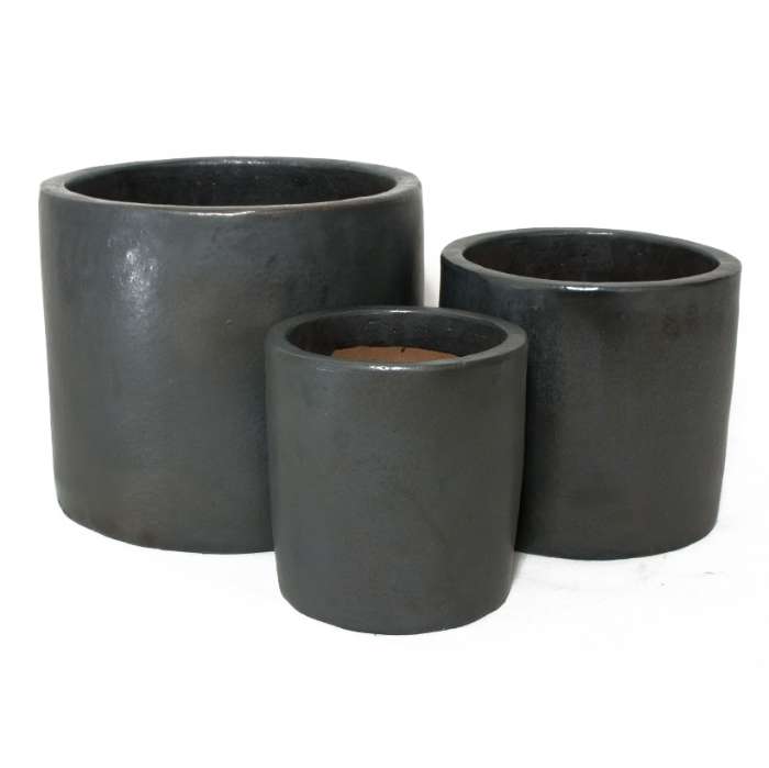 Set of 3 glazed terracotta pots