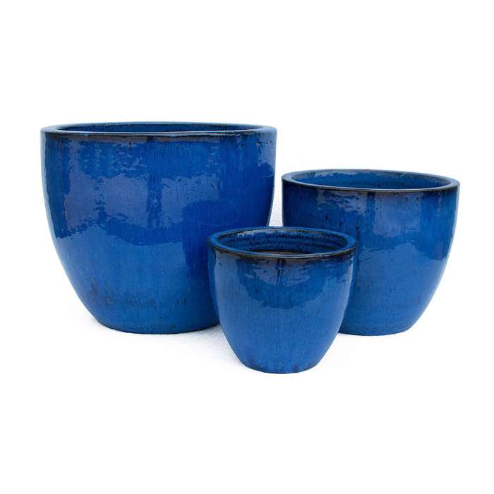 Set of 3 glazed terracotta pots