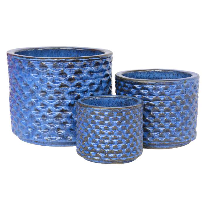 Set of 3 glazed terracotta pots