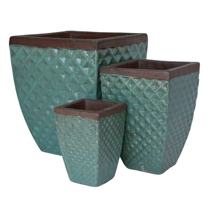 Set of 3 glazed terracotta pots