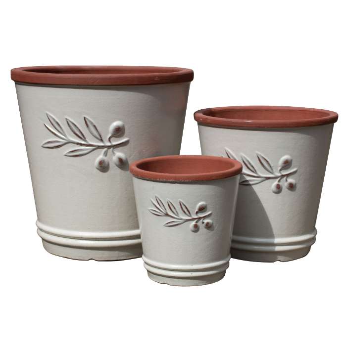 Set of 3 glazed terracotta pots