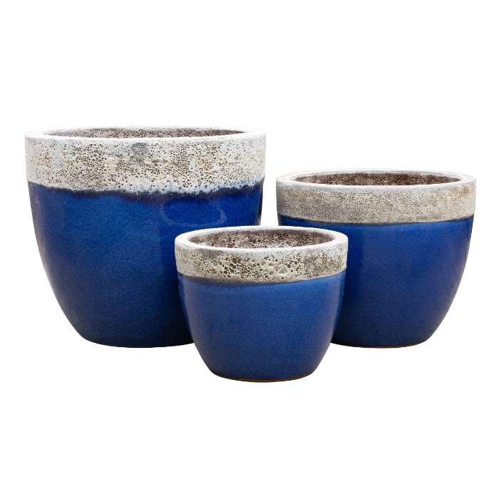Set of 3 glazed terracotta pots