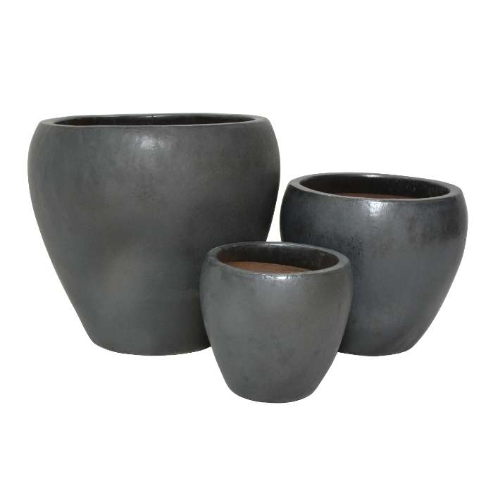 Set of 3 glazed terracotta pots