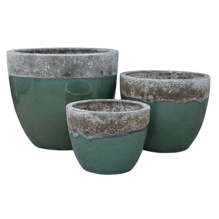 Set of 3 glazed terracotta pots