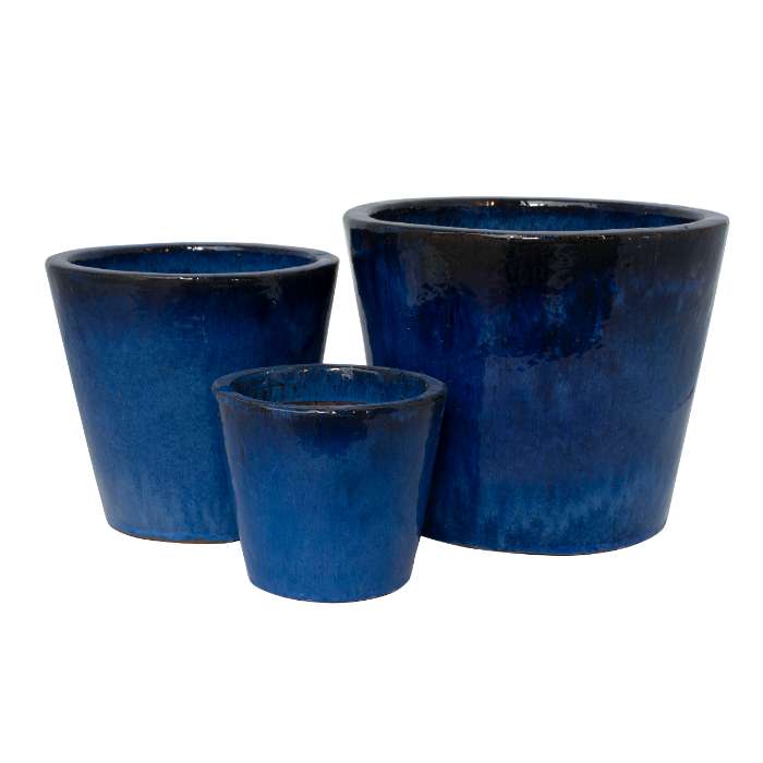 Set of 3 glazed terracotta pots