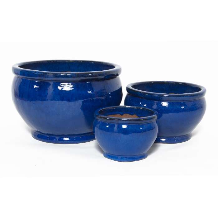 Set of 3 glazed terracotta pots