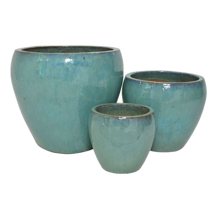 Set of 3 glazed terracotta pots