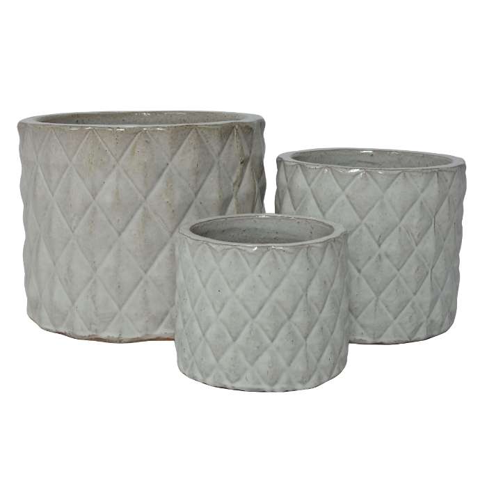 Set of 3 glazed terracotta pots
