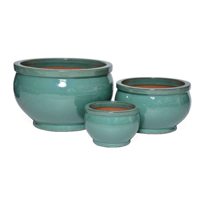 Set of 3 glazed terracotta pots