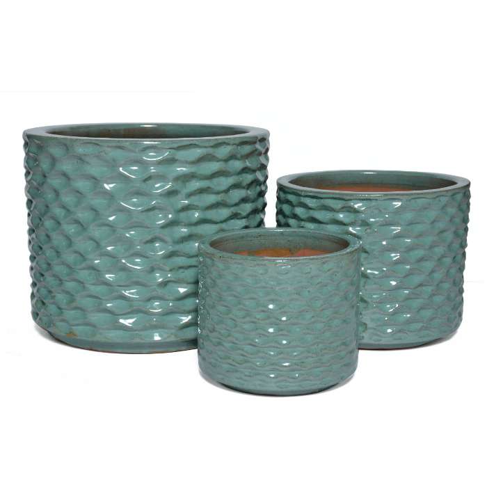 Set of 3 glazed terracotta pots
