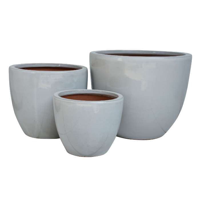 Set of 3 glazed terracotta pots