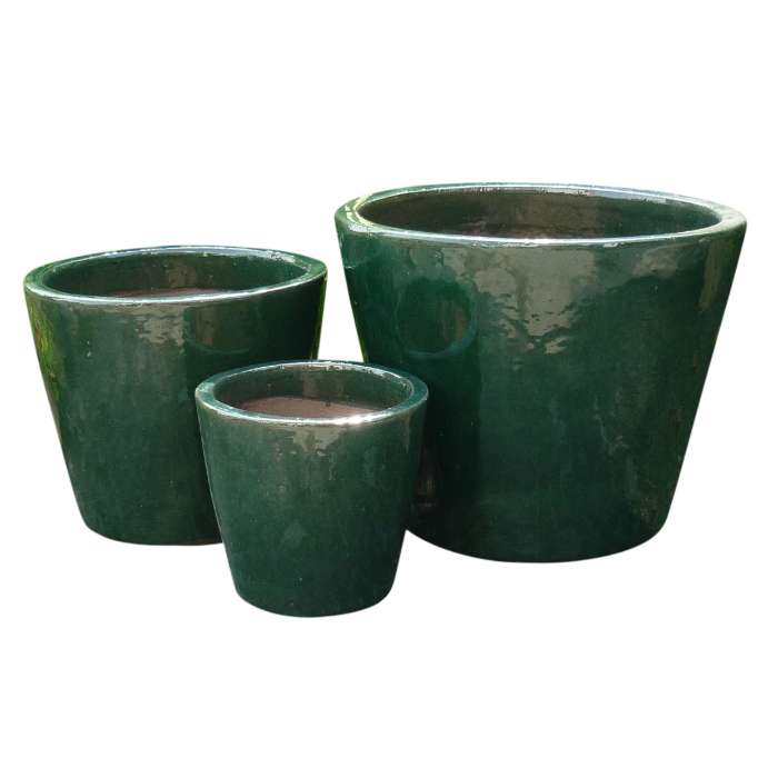 Set of 3 glazed terracotta pots